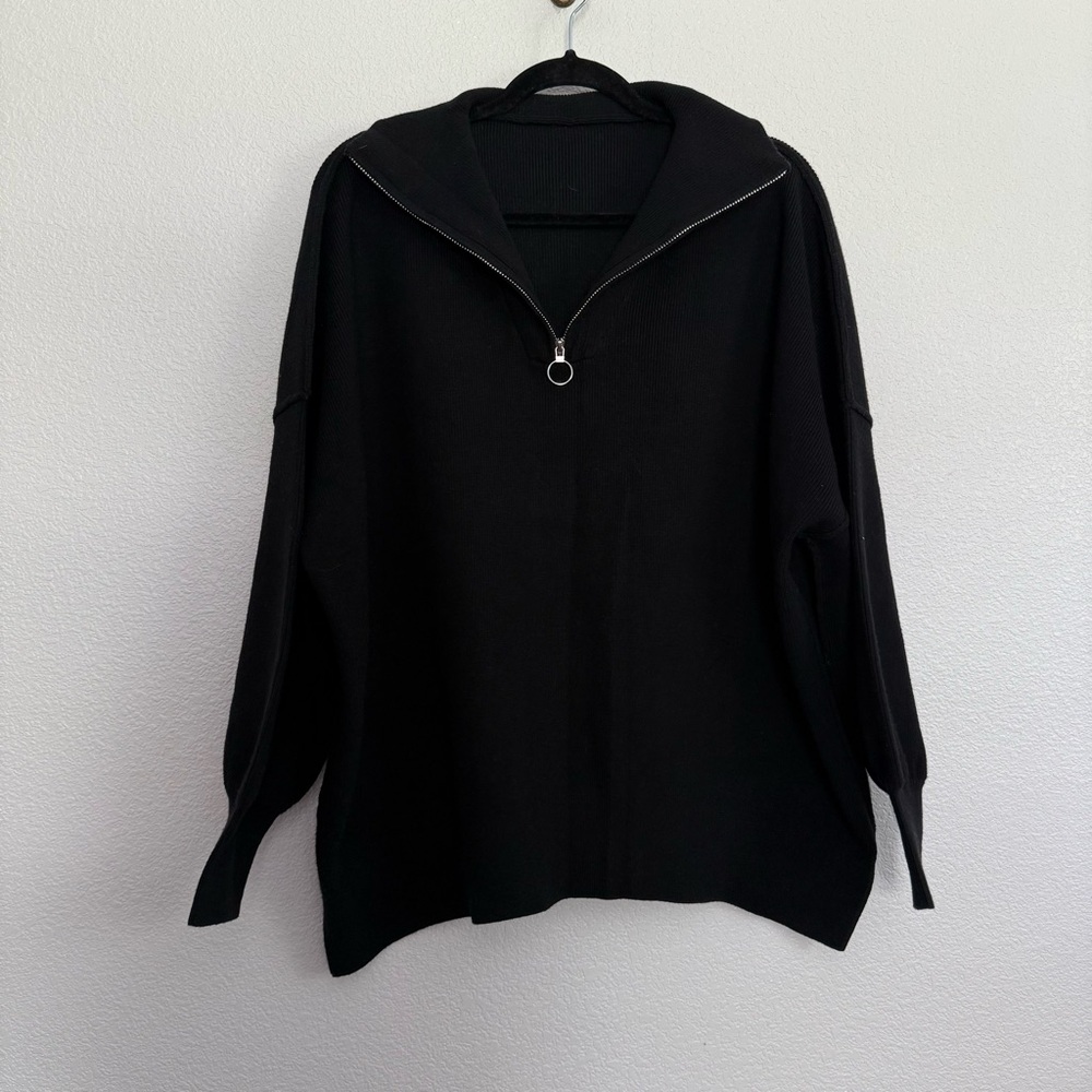 Lillusory Thick Ribbed Knit 1/4 Zip Pullover Sweater in Black - Picture 2 of 5